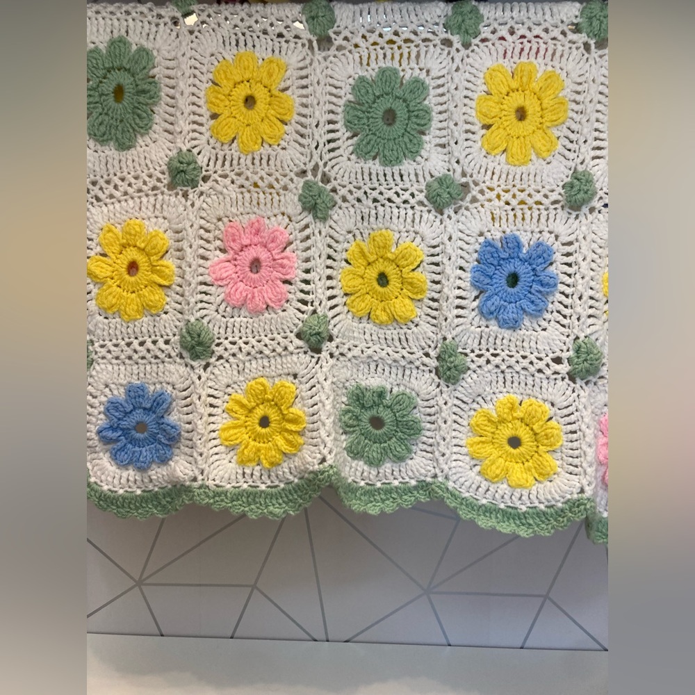 Vintage 3D Floral Afghan / Crib / Accent Blanket - Small
